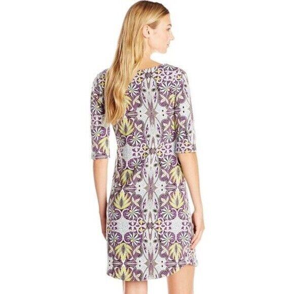 SOYBU Elana Fresco Mosaic Sheath Dress Stretch Roll-Tab Sleeve in Purple - Picture 6 of 10
